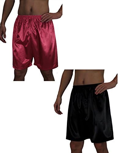 (Pack of 2) Mens Sleepwear - Silk Couture Boxer Shorts / Pajama Shorts L Burgundy & Black
