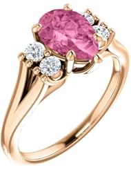 18K Rose Gold 9.00x6.00mm Pear Cut Chatham Created Pink Sapphire and Diamond Ring -- LIFETIME WARRANTY