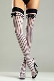 Be Wicked Spandex sheer Black/White Striped stockings with Bow