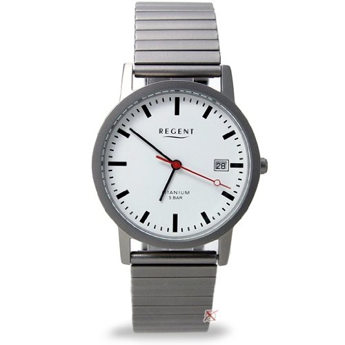 REGENT Titan Herrenuhr mit Titan-Flexband im Bahnhofsuhren-Look