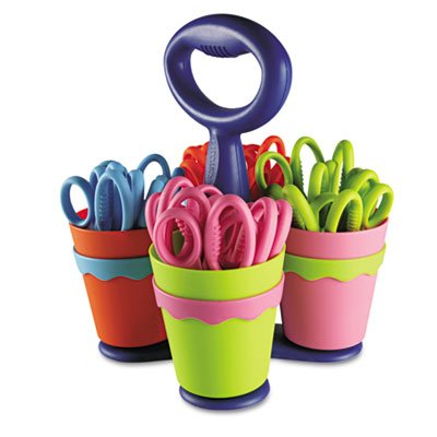 Westcott Scissor Caddy with 24 pieces, 5-Inch Kids Pointed Scissors with Microban Anti-Microbial Product Protection (14755)