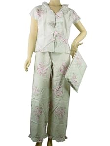French Shabby Soft Roses Designer Luxury Pajamas with Travel Pouch ~ 2 sizes