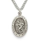 Sterling Silver 5/8" Oval Engraved St. Christopher Medal on 18" Chain