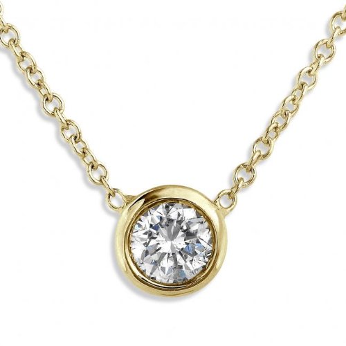 1/3carat Round Bezel Set Diamond Solitaire Pendant with a 14k Gold 16 Chain (HI/I1)