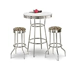 Chrome Bar Table & 2 Chrome Zebra Brown Faux Fur Fabric Seat Barstools