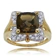 Smokey Topaz & Diamond Ring in Solid Yellow Gold