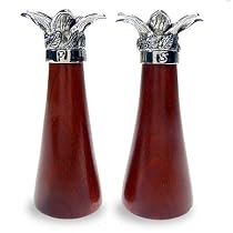 Pewter Lotus and Bloodwood Salt and Pepper Shakers