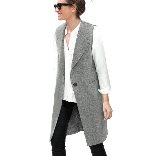 (イイネショップ) eeNeshop ロング丈 シンプル 1ボタン ベスト