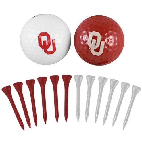 Oklahoma Sooners Two Golf Balls And Twelve Tees Set
