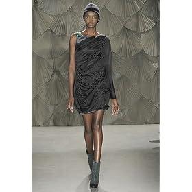 MALANDRINO Jeweled 1 Shoulder Dress in Emerald & Green