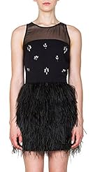Open-Back Mesh Feathers Polyester Sleeveless  Dress