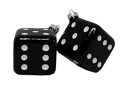 Pack of 2 Black Casino Gambling Glass Dice Christmas Ornaments