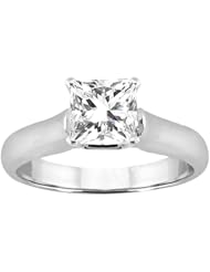 0.90 Ct Princess H/I SI1/SI2 Diamond 14K White Gold Ring