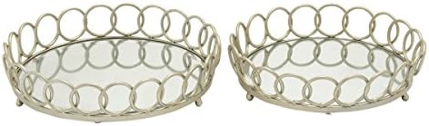 Transitional Silver Metal Glass Tray - Set of 2