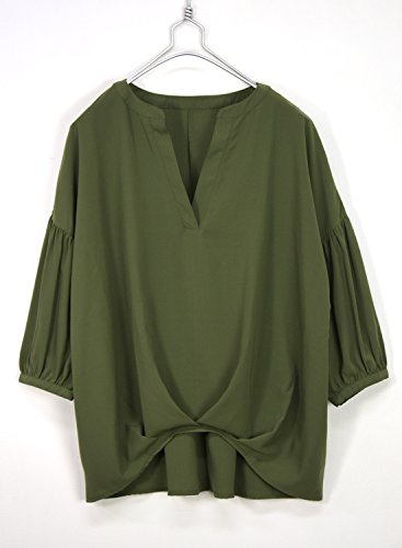 [アンドイット] and it_ 裾タックボリュームスリーブノーカラースキッパーシャツ