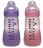 MAM 321522 - ULTIvent Anti-Kolik-Flasche, 270 ml, 0-7 Monate, Tee/Muttermilch, Silikon, fuer Maedchen, farblich sortiert - Bisphenol-A frei
