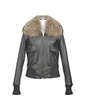 Forzieri Women's Fur Collar Black Italian Leather Jacket