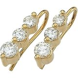 14K White Gold Three 3 Stone Earring