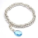 Image of Sterling Silver 17.5gr Candy Bracelet With Blue Crystal Pear Shaped Charm