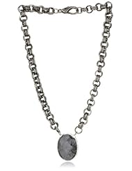 Devon Leigh "Bold Silver" Gun Metal Brushed Agate in Silver Foil Medallion Necklace