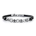 Handsome style: Stainless Steel Barrel Link Dual Rubber Cord Bracelet for Men