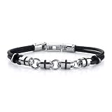 Handsome style: Stainless Steel Barrel Link Dual Rubber Cord Bracelet for Men