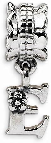 Sterling Silver Letter E Dangle Bead Charm For Pandora, Biagi, Chamilia & European Bracelets