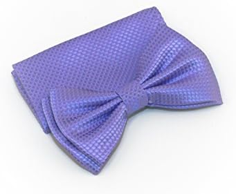 2 1/2" W Solid Colored Micro Textured Bow Tie Matching Pocket Square Woven 100% Silk Hand Made [Antonia Collection] (Lavander)