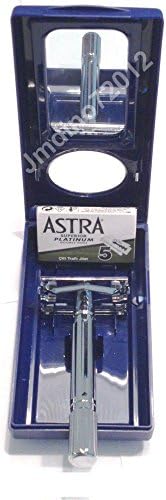 Classic Double Edge Shaving Safety Razor plus 5 Astra Blades plus Mirror Case