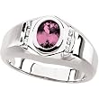14K White Gold Man's Pink Tourmaline and Diamond Ring