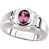 14K White Gold Man's Pink Tourmaline and Diamond Ring