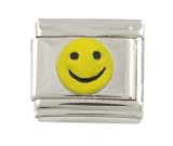 SilverBin Enamel Paint Yellow Smiley Face Stainless Steel Italian Charm Link