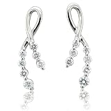 14k White Gold 7-Stone Ribbon Journey Diamond Earrings (HI, SI-I, 0.38 carat)
