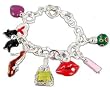 "Girl Stuff"exy Lips, Shoe, Perfume, Hearts & Handbag Charm Bracelet