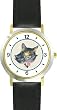 Gray Tabby Cat Mom and Kitten with Rose Cat - JP - WATCHBUDDY&reg; DELUXE TWO-TONE THEME WATCH - Arabic Numbers - Black Leather Strap-Size-Large ( Men's Size or Jumbo Women's Size )