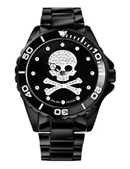 Haurex Italy Womens 7K374DNS Ink Black Aluminum Crystal Skull Bracelet