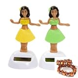 Solar Powered Hula Bobble Head Set of 2 for Kids & Adults includes 2 Hawaiian BraceletsIMAGE