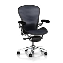 Hot Sale Executive Aeron Chair by Herman Miller - Polished Aluminum Frame - Leather Arms - PostureFit Lumbar - Blue-Black Tuxedo Size B (Medium)