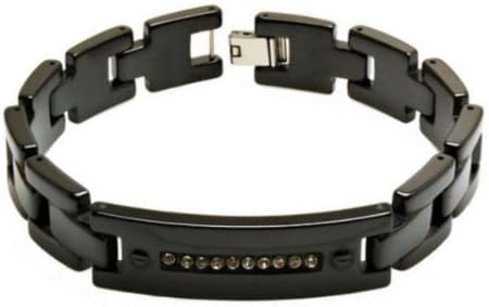 High Polished Black Ceramic Men's Designer Bracelet with Cubic Zirconia Diamonds - approx. 11 mm x 8.5 inches