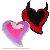 Set Of 2 Angel & Devil Love Heart Shaped Plush Super Soft Decorative Accent Pillows - Pink, White & Purple And Black & Red