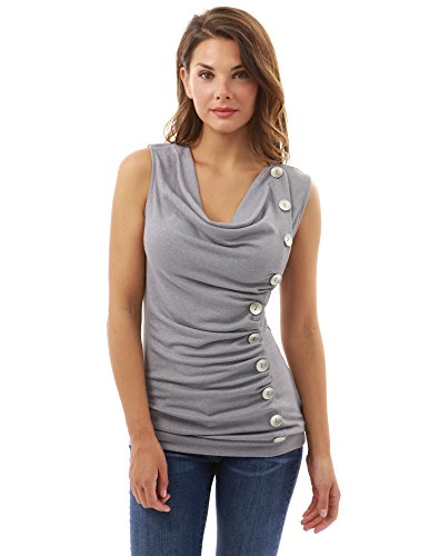 PattyBoutik Women's Cowl Neck Button Sleeveless Top