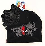 Spider-Man Knit Boy's Winter Hat & Gloves Set 4-16 Year Black