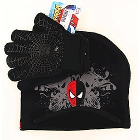 Spider-Man Knit Boy's Winter Hat & Gloves Set 4-16 Year Black