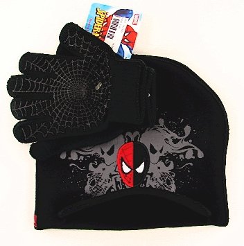 Spider-Man Knit Boy's Winter Hat & Gloves Set 4-16 Year Black