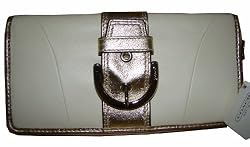 Coach Soho Leather Buckle Zip Around Wallet Clutch 45580 White/Gold