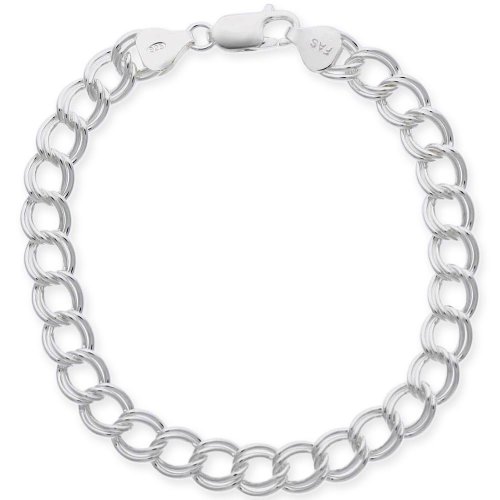 Sterling Silver Double-Link Chain Charm Bracelet, 7″