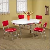 Peyton 5 Piece Oval Dining Table with Black Cushion Dining Chair in Chrome