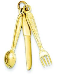 14K Yellow Gold 3D Knife Fork & Spoon Charm Silverware