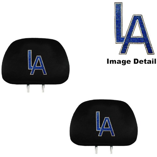 LA Sign Los Angeles Blue Gem Crystal Studded Rhinestone Bling Car Truck SUV Seat Headrest Covers - PAIR