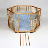 Wooden playpen hexagonal height adjustable blue